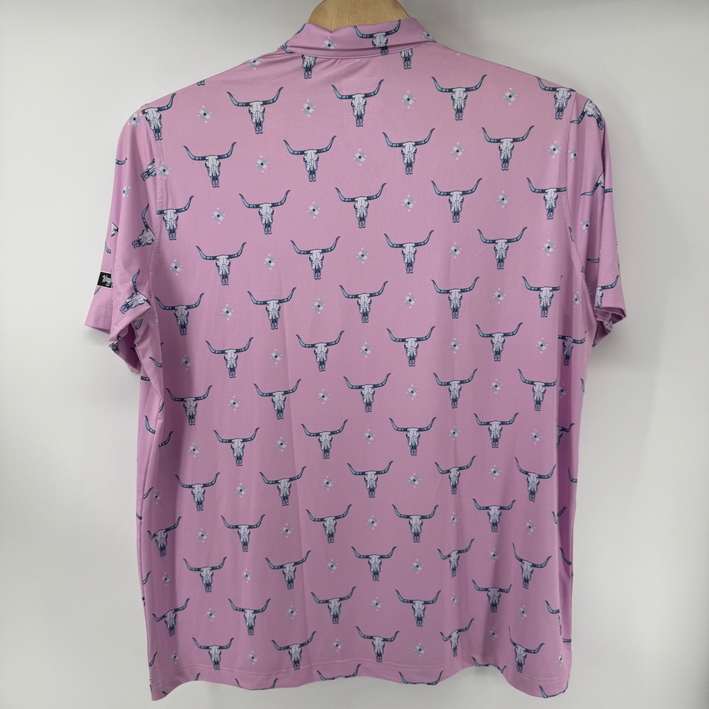 Waggle Highlands Polo Mens 3XL Pink Longhorn Skull Southwestern Golf Shirt NWT - Picture 3 of 11